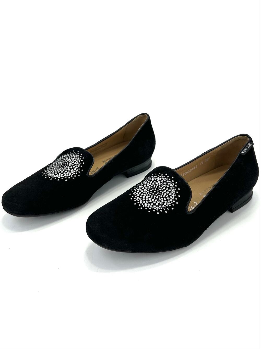 Mephisto Jeweled Flats/Loafers Size 7.5/38 Black Suede Embellished Versatile